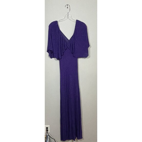 Zara Small Purple Metallic Thread Cape Maxi Dress Gown Evening Knit Shimmer Boho - Picture 3 of 13